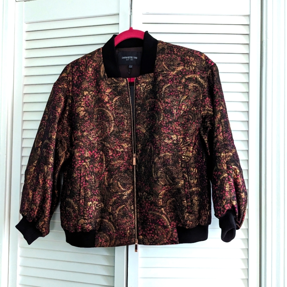 (NWT) Lafayette 148 black iridescent bomber jacket (small)